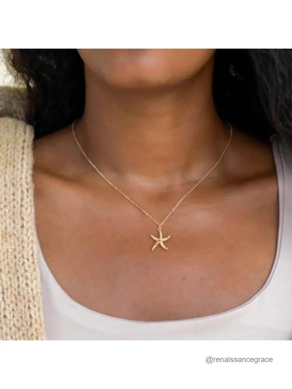 14K Gold Plated Dainty Pendant Necklace Women Starfish Layering